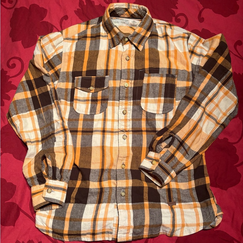 Levi’s Orange/Brown/Cream Plaid Flannel Shirt, Men’s Medium
